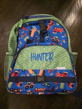 Hunter Personalized Kids Backpack - Blue & Green Construction Print